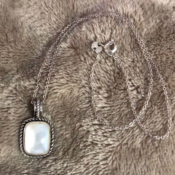 Mother of Pearl Compass Pendant - Sterling Silver  Mother of Pearl Sterling Silver Pendant With Rope Detail On Sterling Chain